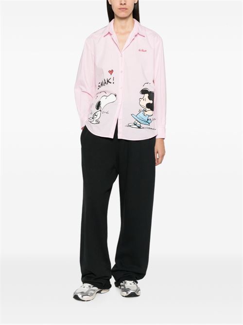 Camicia MC2 Saint Barth Brigitte Embry da donna rosa a righe con stampa Snoopy e Lucy MC2 SAINT BARTH | BRIGITTE EMBRY01927L